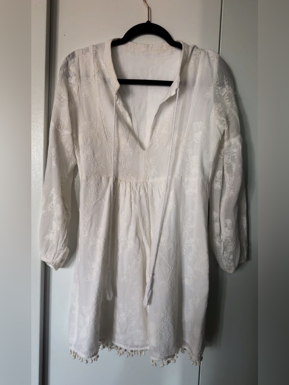 White Embroidered Peasant Dress - Brand: